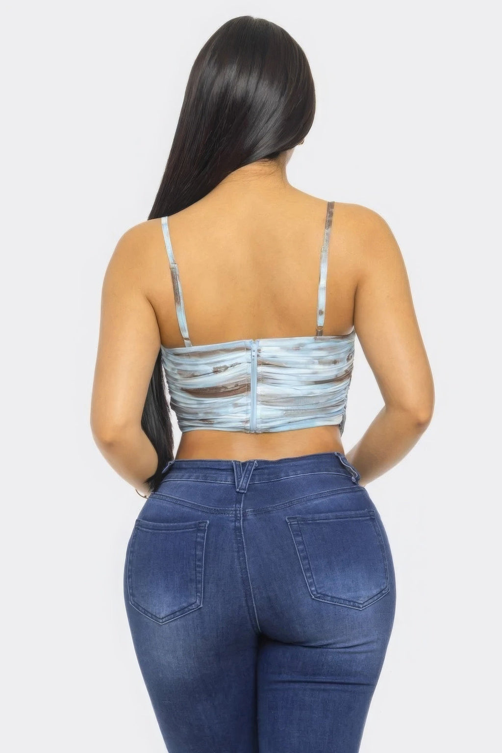 Haut en maille multicolore imprimé bleu