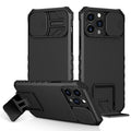 Étui antichoc bleu avec support réglable pour iPhone 14 13 12 11 Pro Max, avec protection coulissante pour appareil photo et béquille, protection antichoc, design moderne pour iPhone