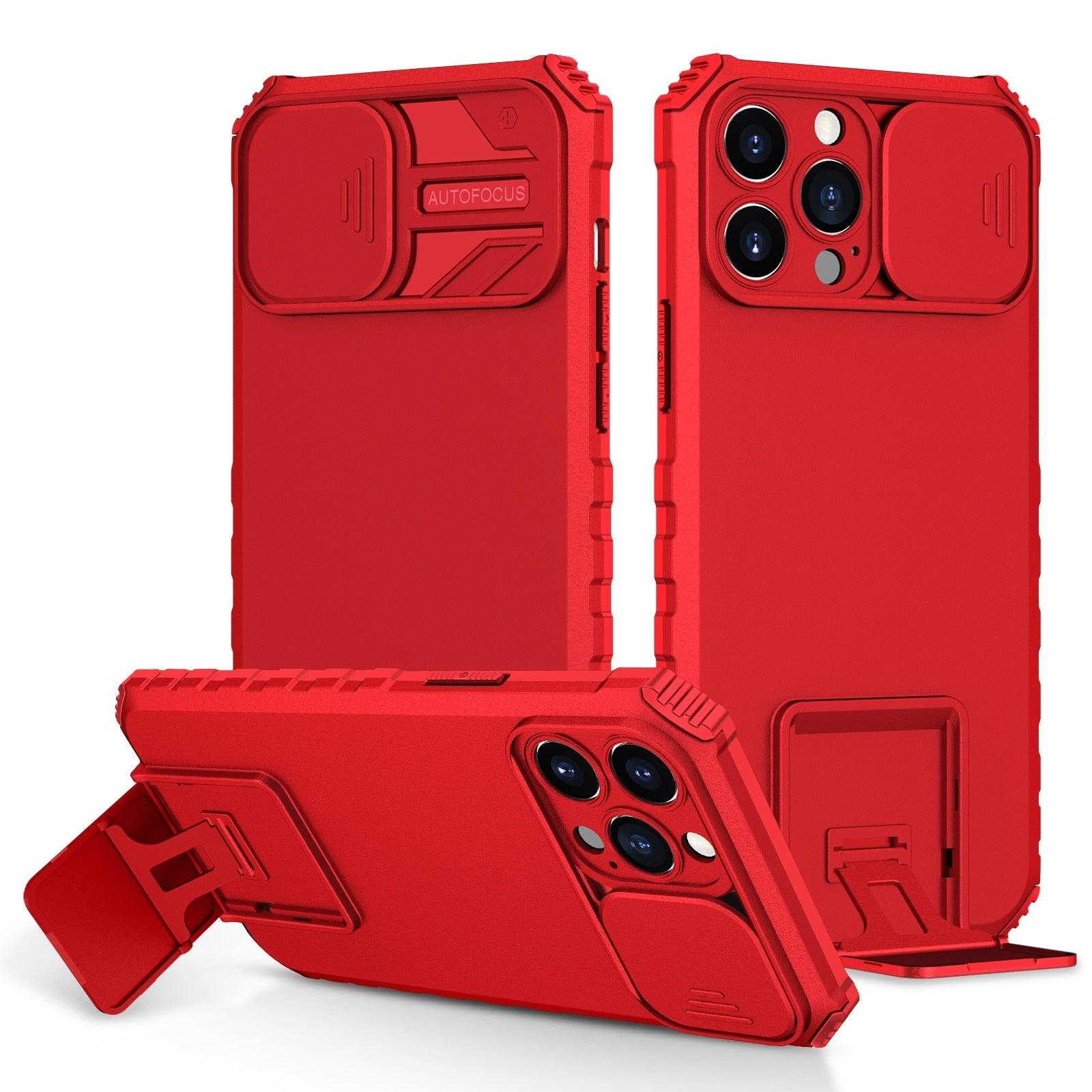 Étui antichoc bleu avec support réglable pour iPhone 14 13 12 11 Pro Max, avec protection coulissante pour appareil photo et béquille, protection antichoc, design moderne pour iPhone