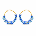 OOAK Blue Beaded Hoop Earrings – Gold Plated Stainless Steel, 2" Handmade Hoops