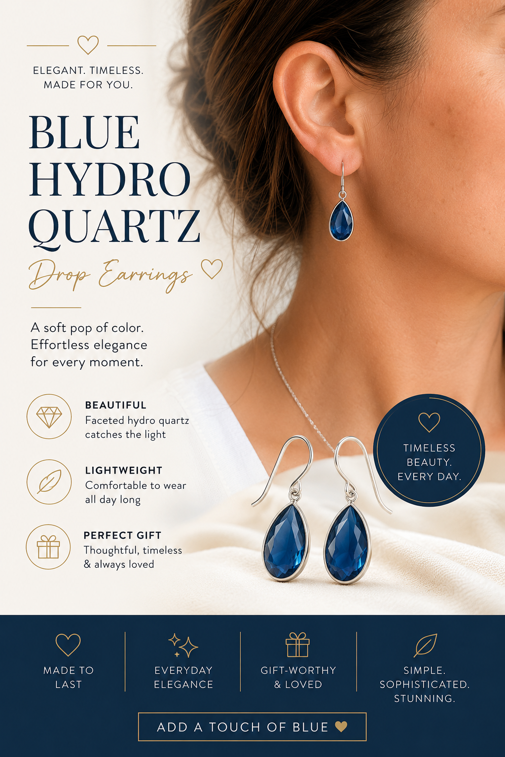 Boucles d'oreilles pendantes en quartz hydro bleu