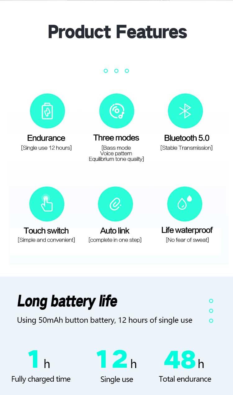 Écouteurs Bluetooth 5.0 Boîtier de charge LED Écouteurs sans fil Son stéréo 9D Casque de sport étanche avec microphone Casque sans fil portable Appels clairs Musique Son immersif 12 heures de lecture individuelle Son stéréo de qualité HiFi