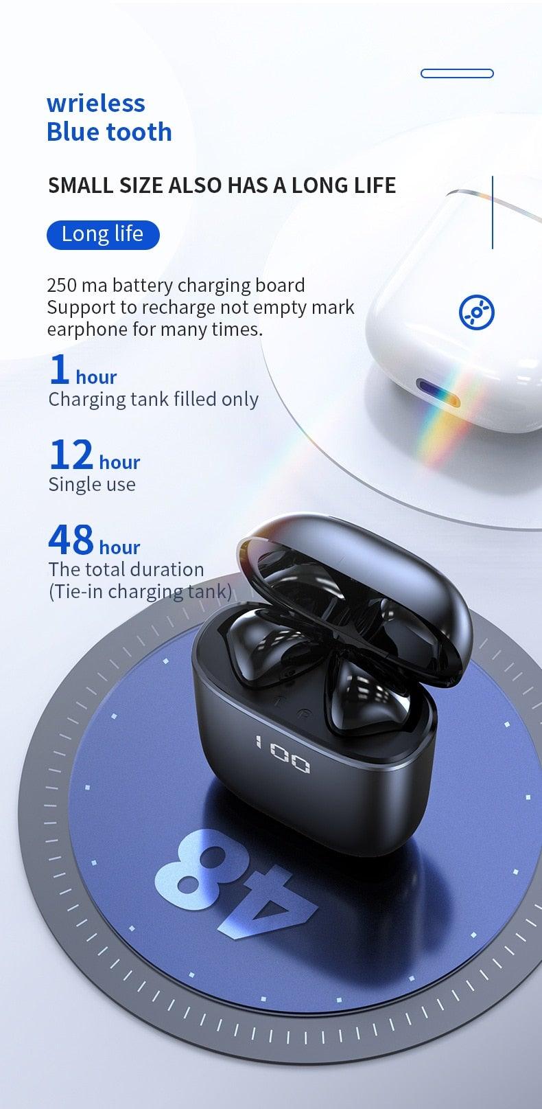 Écouteurs Bluetooth 5.0 Boîtier de charge LED Écouteurs sans fil Son stéréo 9D Casque de sport étanche avec microphone Casque sans fil portable Appels clairs Musique Son immersif 12 heures de lecture individuelle Son stéréo de qualité HiFi
