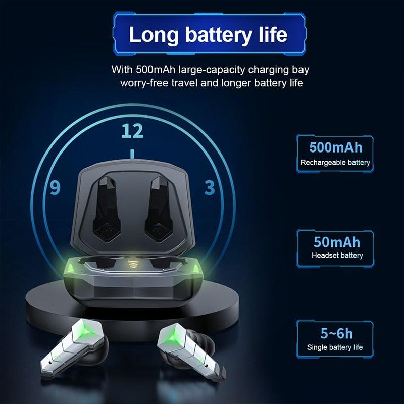 Écouteurs Gaming RGB Jaunes Bluetooth 5.0 Faible Latence Casque Stéréo Sans Fil Écouteurs Basses Avec Micro Casque Lecteur de Musique Portable Son HiFi Écouteurs Sport Avec Étui de Charge Pour Course en Extérieur Entraînement en Salle de Sport 65ms