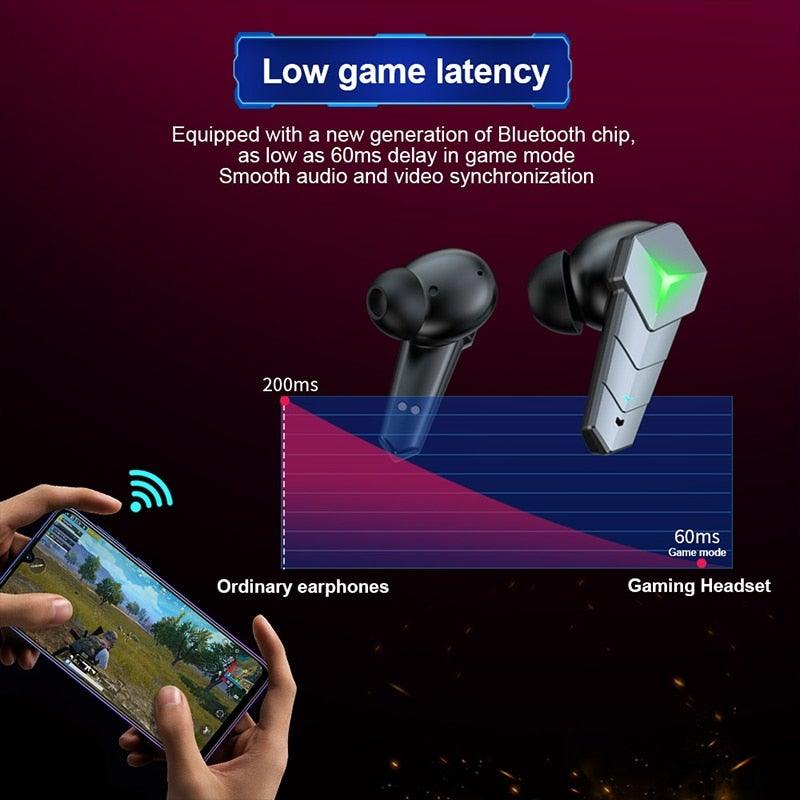 Écouteurs Gaming RGB Jaunes Bluetooth 5.0 Faible Latence Casque Stéréo Sans Fil Écouteurs Basses Avec Micro Casque Lecteur de Musique Portable Son HiFi Écouteurs Sport Avec Étui de Charge Pour Course en Extérieur Entraînement en Salle de Sport 65ms