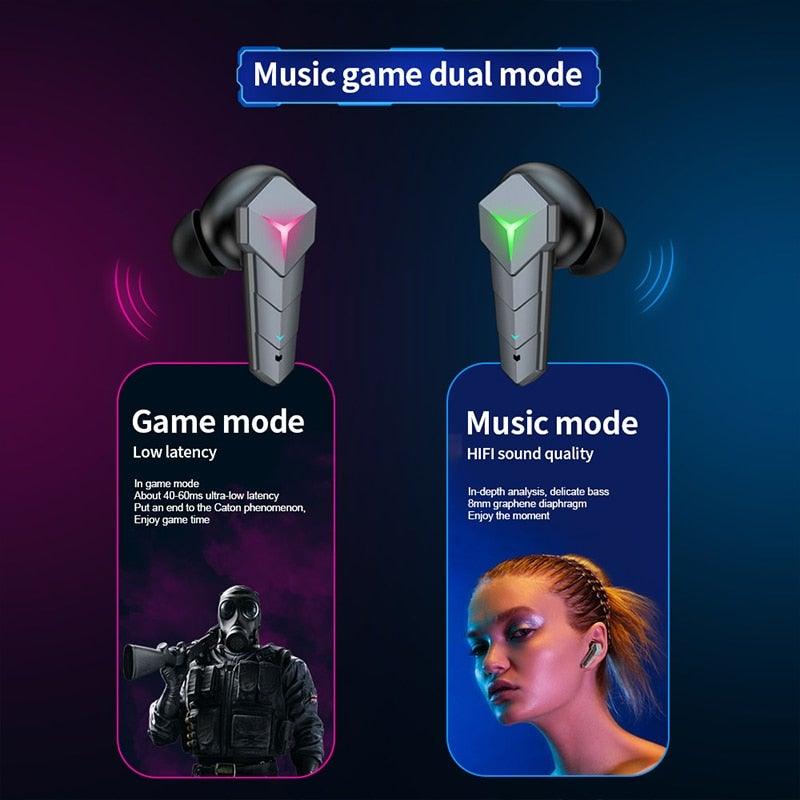 Écouteurs Gaming RGB Jaunes Bluetooth 5.0 Faible Latence Casque Stéréo Sans Fil Écouteurs Basses Avec Micro Casque Lecteur de Musique Portable Son HiFi Écouteurs Sport Avec Étui de Charge Pour Course en Extérieur Entraînement en Salle de Sport 65ms
