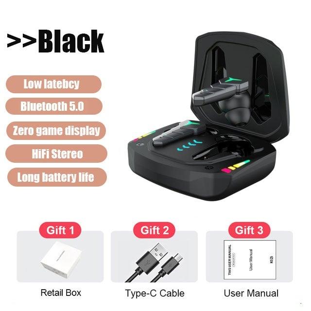 Écouteurs Gaming RGB Jaunes Bluetooth 5.0 Faible Latence Casque Stéréo Sans Fil Écouteurs Basses Avec Micro Casque Lecteur de Musique Portable Son HiFi Écouteurs Sport Avec Étui de Charge Pour Course en Extérieur Entraînement en Salle de Sport 65ms