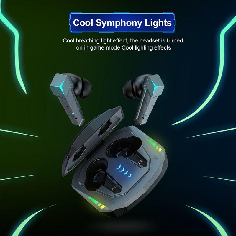 Écouteurs Gaming RGB Jaunes Bluetooth 5.0 Faible Latence Casque Stéréo Sans Fil Écouteurs Basses Avec Micro Casque Lecteur de Musique Portable Son HiFi Écouteurs Sport Avec Étui de Charge Pour Course en Extérieur Entraînement en Salle de Sport 65ms