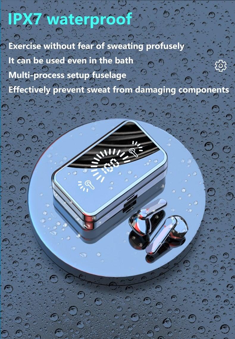 Écouteurs sans fil Bluetooth 5.1 Écouteurs de sport étanches avec microphone Écouteurs intra-auriculaires sans fil Bluetooth Casque audio avec basses profondes de qualité Cache-oreilles doux Léger Microphone intégré Boîtier de charge 3500 mAh