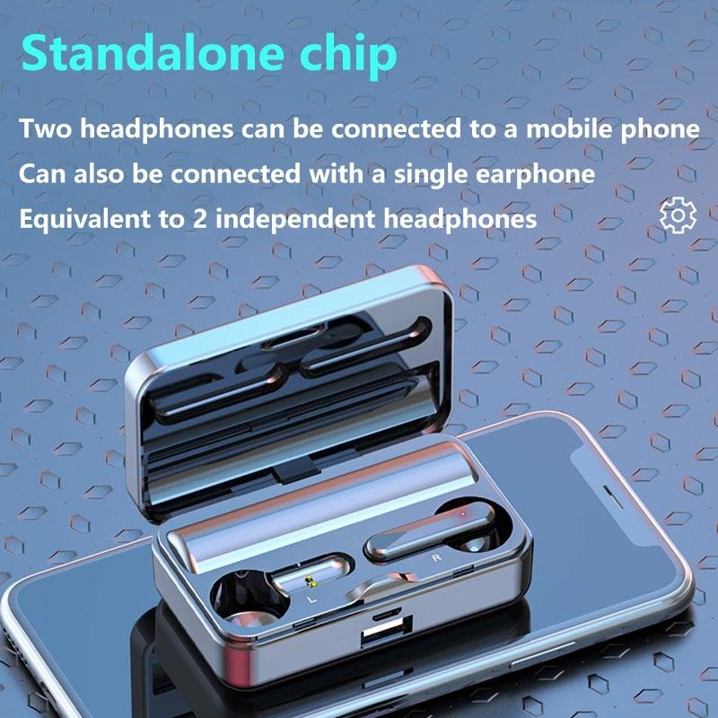 Écouteurs sans fil Bluetooth 5.1 Écouteurs de sport étanches avec microphone Écouteurs intra-auriculaires sans fil Bluetooth Casque audio avec basses profondes de qualité Cache-oreilles doux Léger Microphone intégré Boîtier de charge 3500 mAh