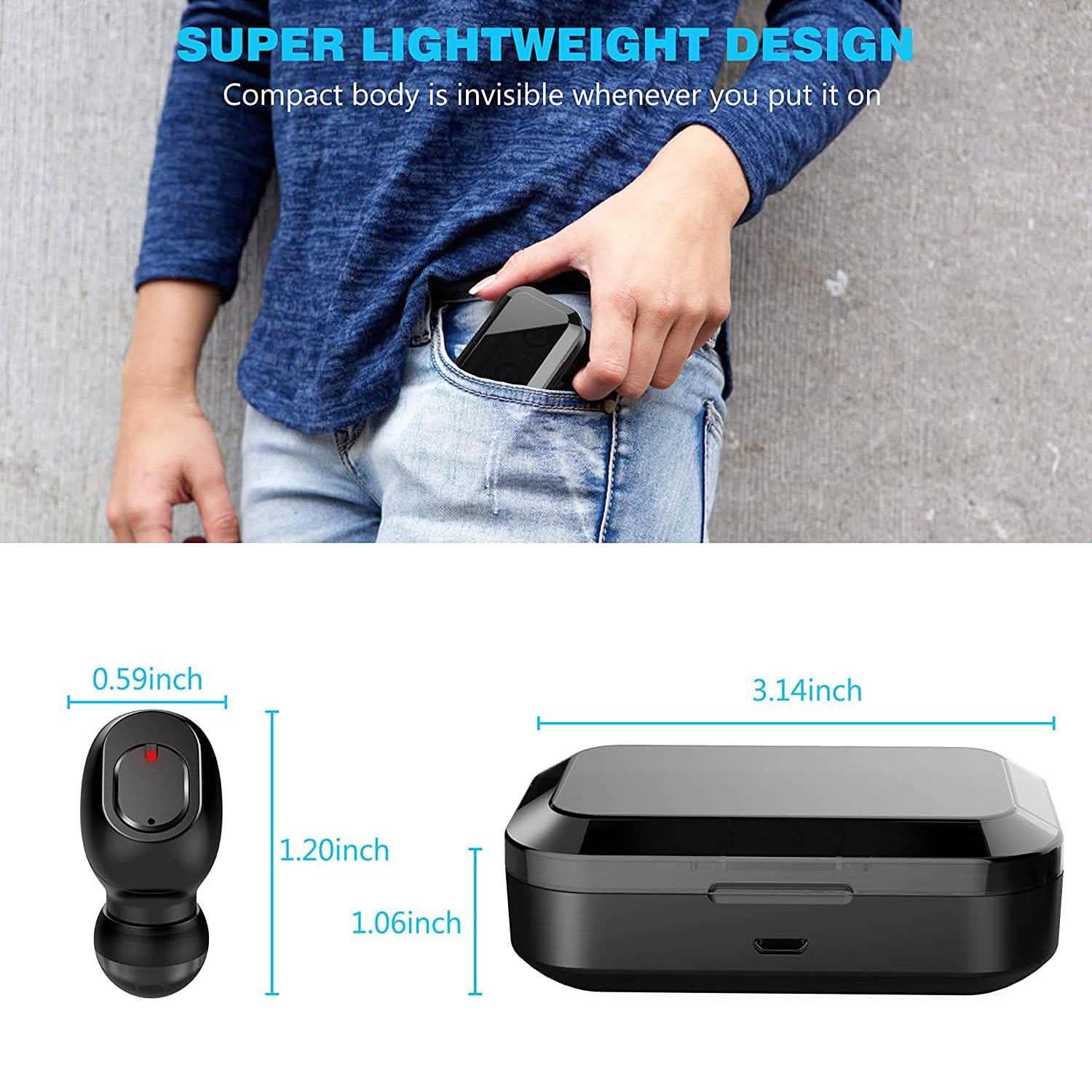 Écouteurs Bluetooth 5.0 sans fil avec étui de recharge 2000mAh Casque stéréo