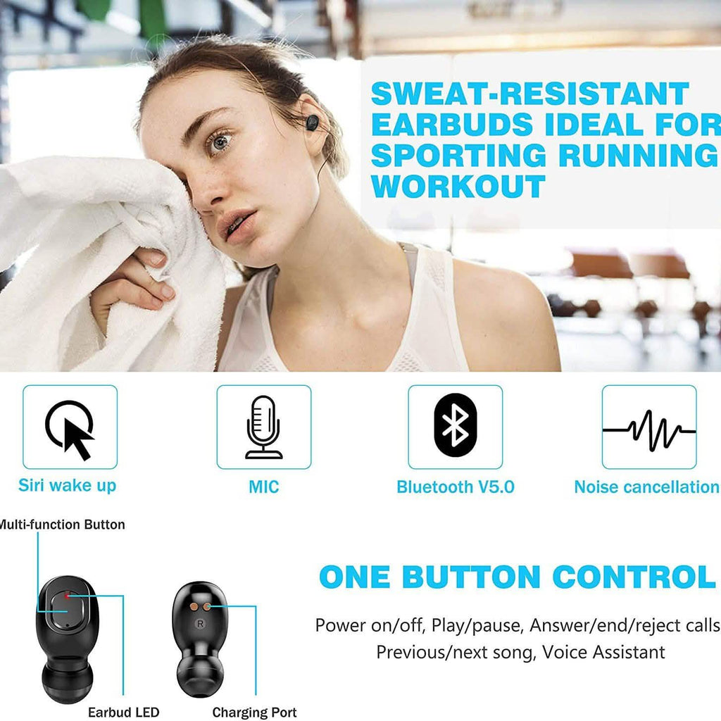 Écouteurs Bluetooth 5.0 sans fil avec étui de recharge 2000mAh Casque stéréo
