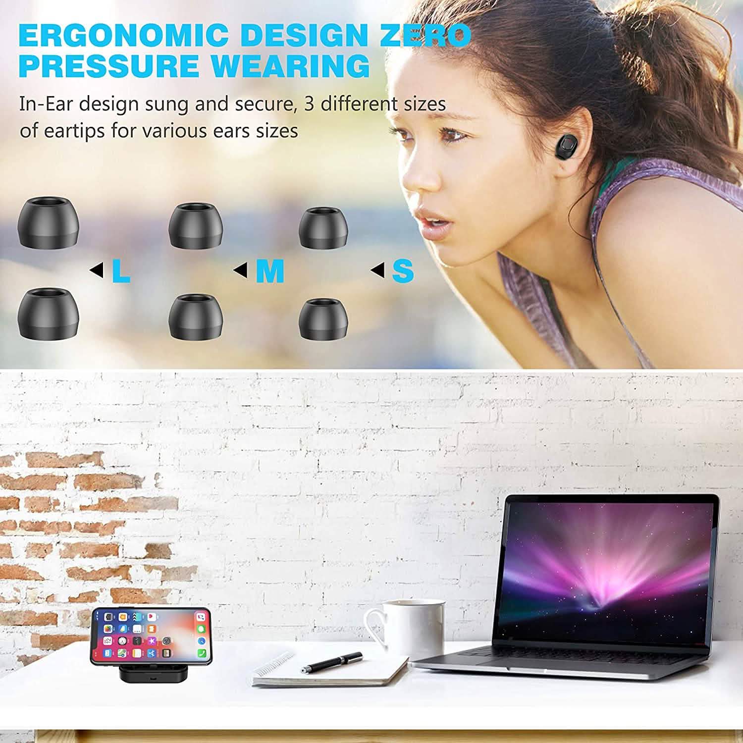 Écouteurs Bluetooth 5.0 sans fil avec étui de recharge 2000mAh Casque stéréo