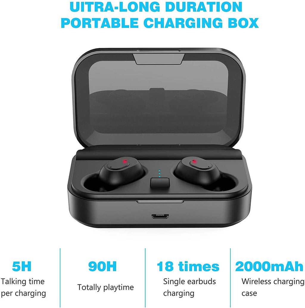 Écouteurs Bluetooth 5.0 sans fil avec étui de recharge 2000mAh Casque stéréo