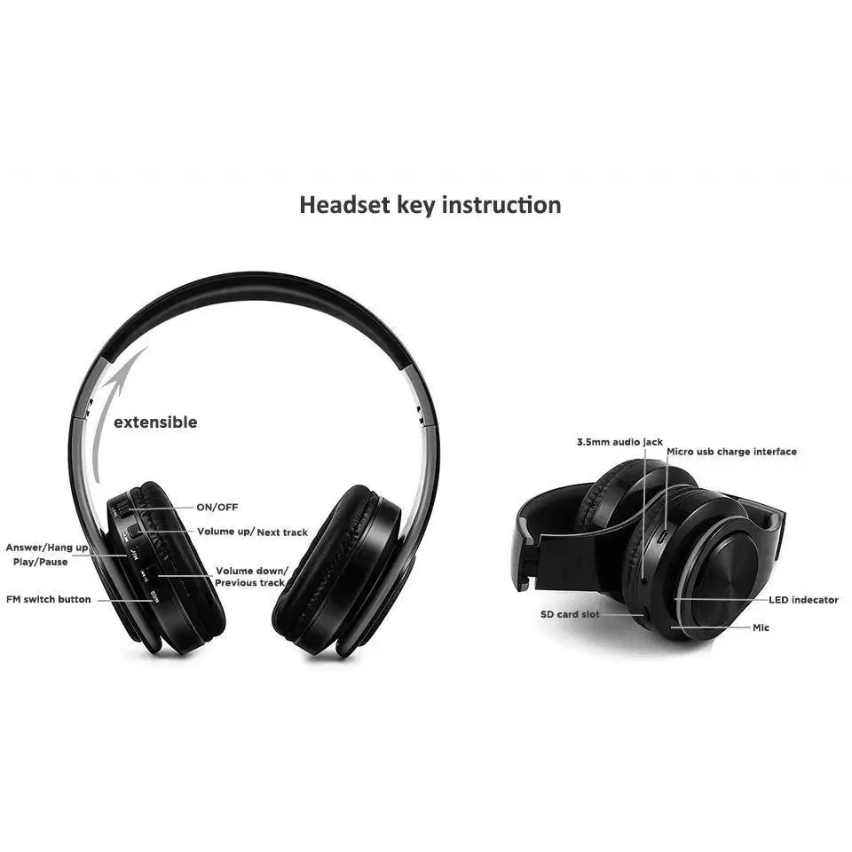 Casque Bluetooth pliable, écouteurs stéréo sans fil uniques, écouteurs de sport avec microphone, casque de musique moderne