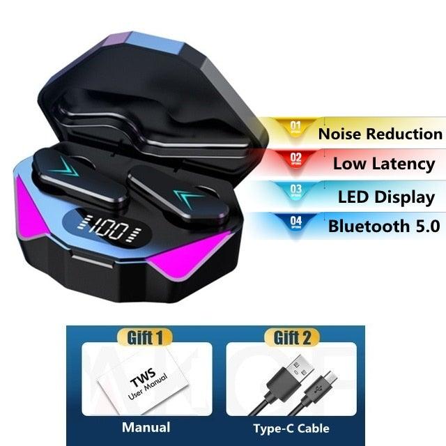 Casque de jeu Bluetooth pour jeu mobile, faible latence de 65 ms, écouteurs sans fil (True Wireless Earbuds) avec micro, casque de jeu Bluetooth à commande tactile, écouteurs de jeu stéréo avec réduction du bruit et micro