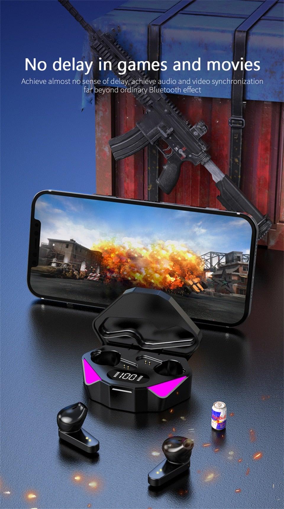 Casque de jeu Bluetooth pour jeu mobile, faible latence de 65 ms, écouteurs sans fil (True Wireless Earbuds) avec micro, casque de jeu Bluetooth à commande tactile, écouteurs de jeu stéréo avec réduction du bruit et micro