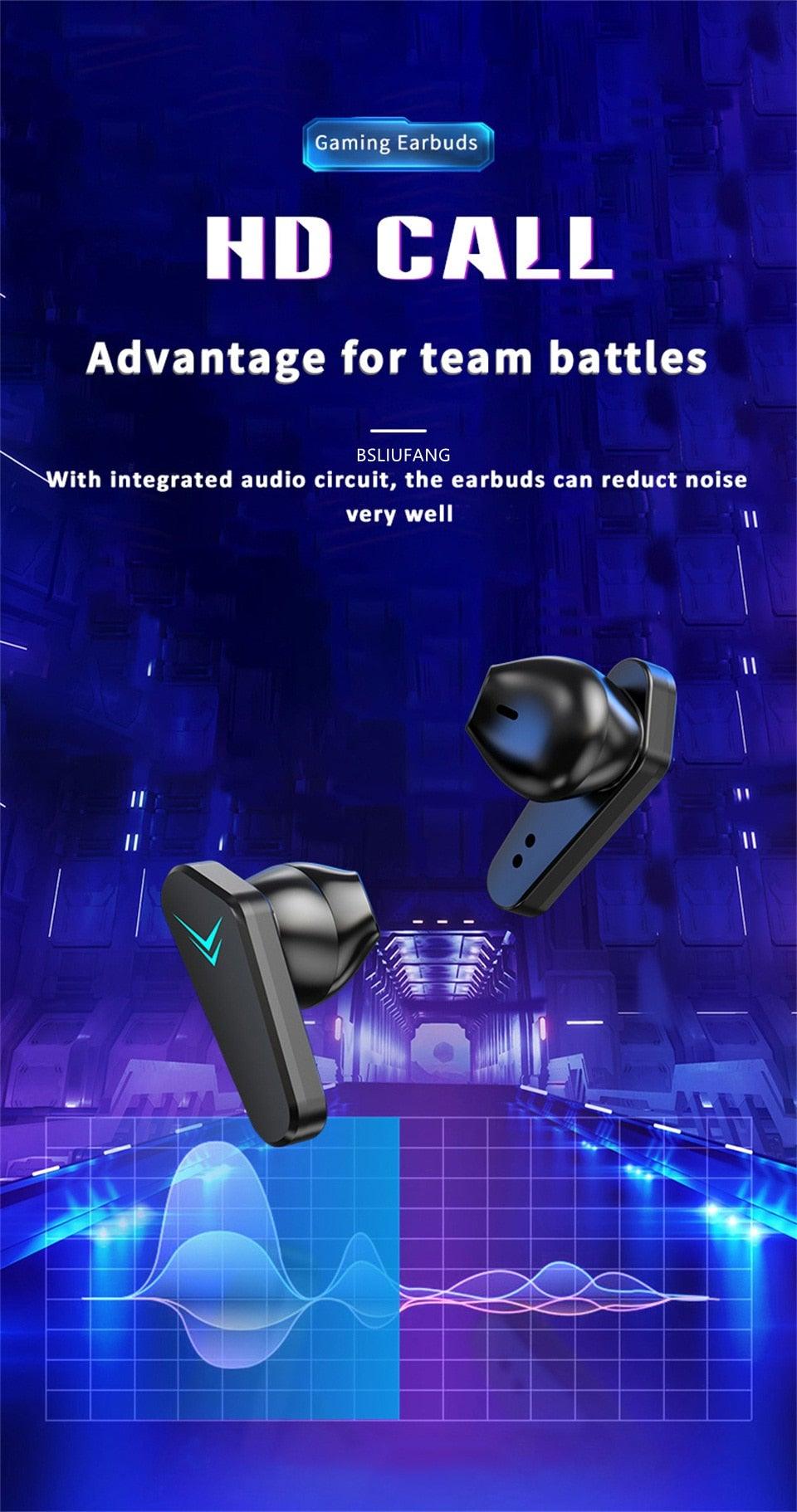Casque de jeu Bluetooth pour jeu mobile, faible latence de 65 ms, écouteurs sans fil (True Wireless Earbuds) avec micro, casque de jeu Bluetooth à commande tactile, écouteurs de jeu stéréo avec réduction du bruit et micro