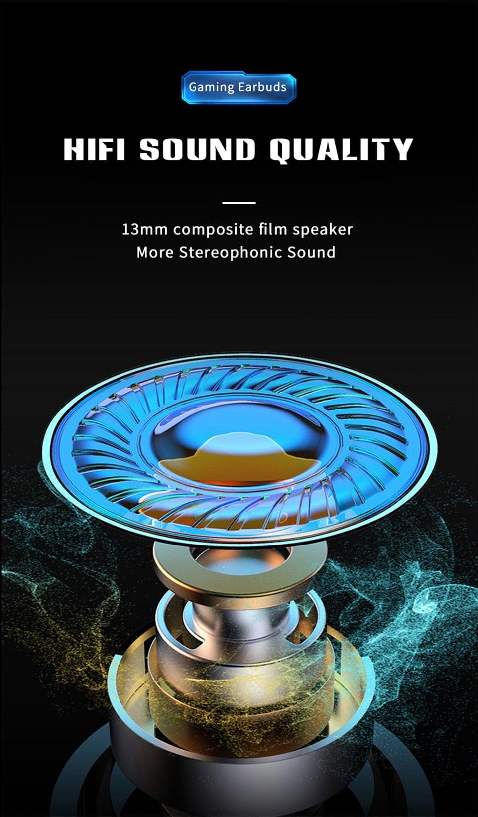 Casque de jeu Bluetooth pour jeu mobile, faible latence de 65 ms, écouteurs sans fil (True Wireless Earbuds) avec micro, casque de jeu Bluetooth à commande tactile, écouteurs de jeu stéréo avec réduction du bruit et micro