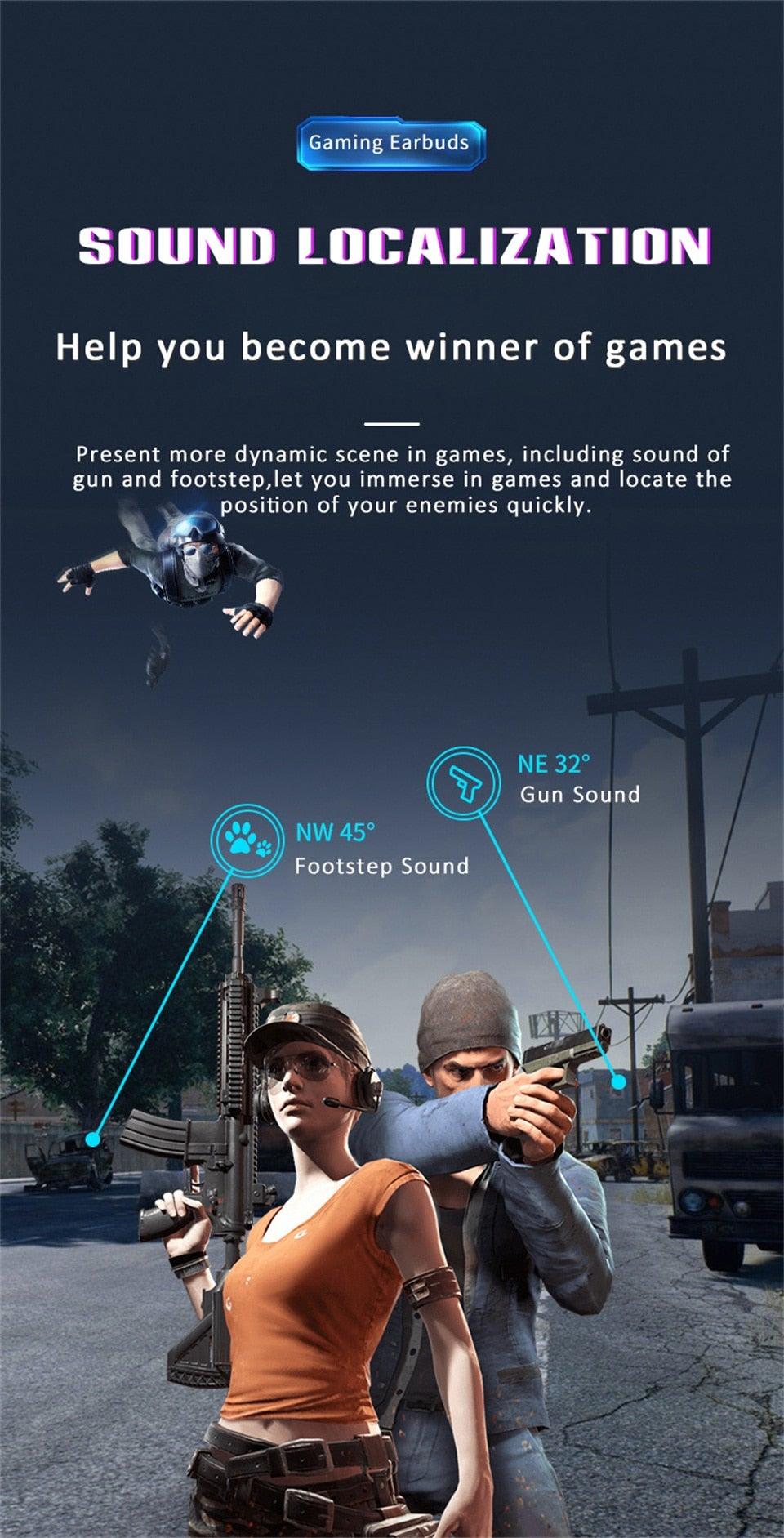 Casque de jeu Bluetooth pour jeu mobile, faible latence de 65 ms, écouteurs sans fil (True Wireless Earbuds) avec micro, casque de jeu Bluetooth à commande tactile, écouteurs de jeu stéréo avec réduction du bruit et micro