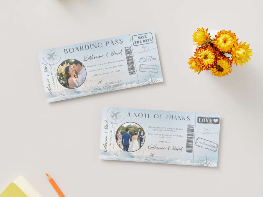 Modèle de carte d'embarquement – Save the Date et carte de remerciement