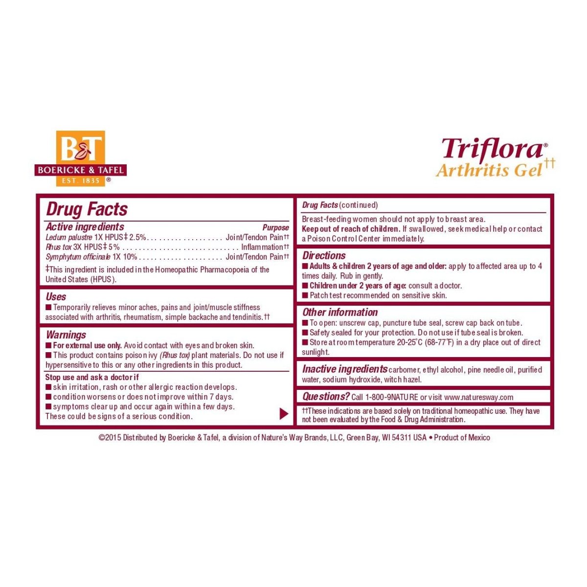 Boericke & Tafel Triflora Arthritis Gel – Soulagement naturel des douleurs arthritiques