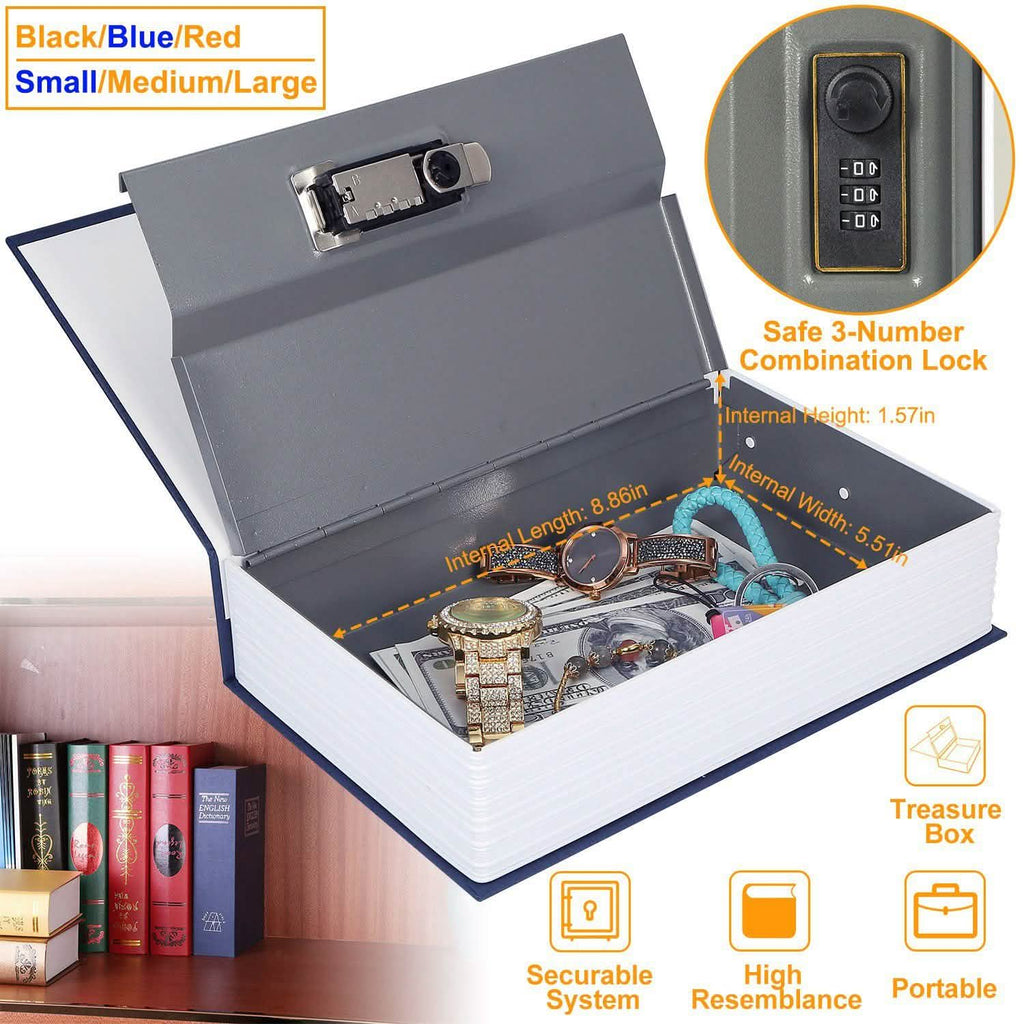 Coffre-fort livre avec boîte de rangement à serrure à combinaison à 3 chiffres