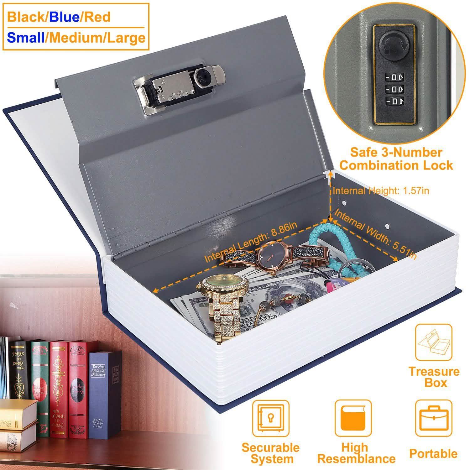 Coffre-fort livre avec boîte de rangement à serrure à combinaison à 3 chiffres
