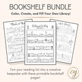 Bookshelf Coloring Pages Bundle – Printable Book Tracker (5 Unique Designs, PDF Download)