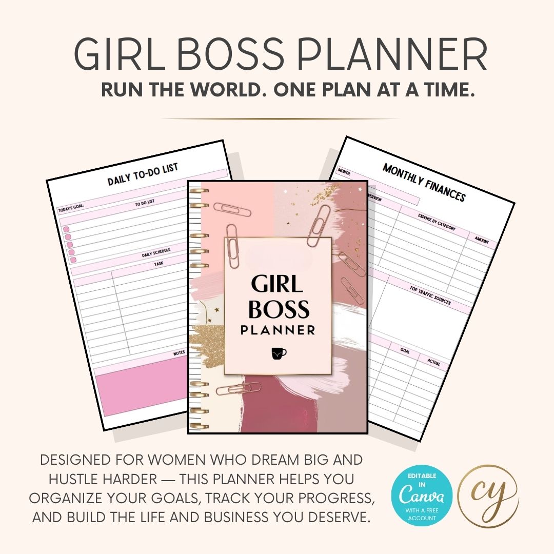 Girl Boss Planner | 60+ Pages Printable & Editable in Canva