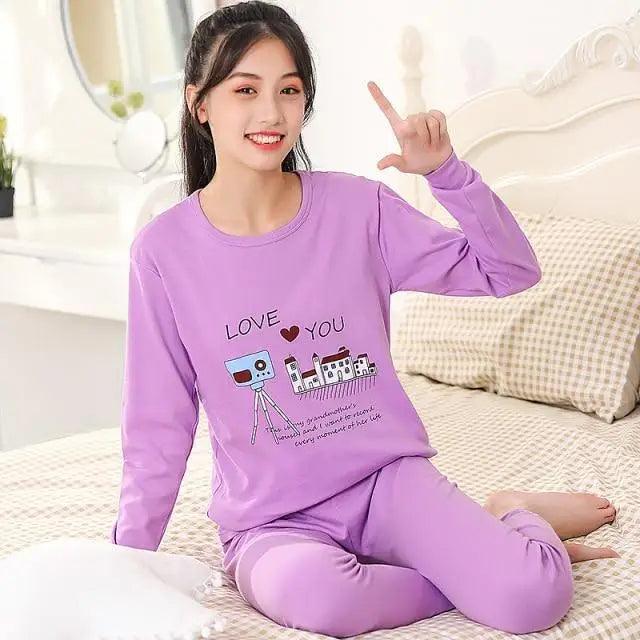 Pyjamas Coton Hiver Ensembles Enfants Vêtements de Maison Garçons Filles Pyjamas Nuit Adolescent Pyjamas Vêtements de Nuit Costume Confortable Fin Loisirs Détente Vêtements de Nuit pour Adultes Femmes Jogging Vêtements d'intérieur