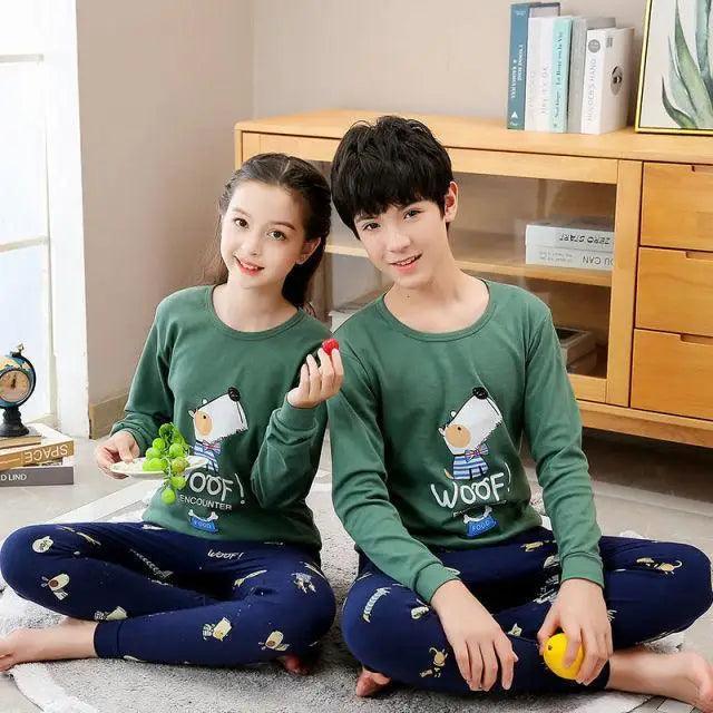 Pyjamas Coton Hiver Ensembles Enfants Vêtements de Maison Garçons Filles Pyjamas Nuit Adolescent Pyjamas Vêtements de Nuit Costume Confortable Fin Loisirs Détente Vêtements de Nuit pour Adultes Femmes Jogging Vêtements d'intérieur