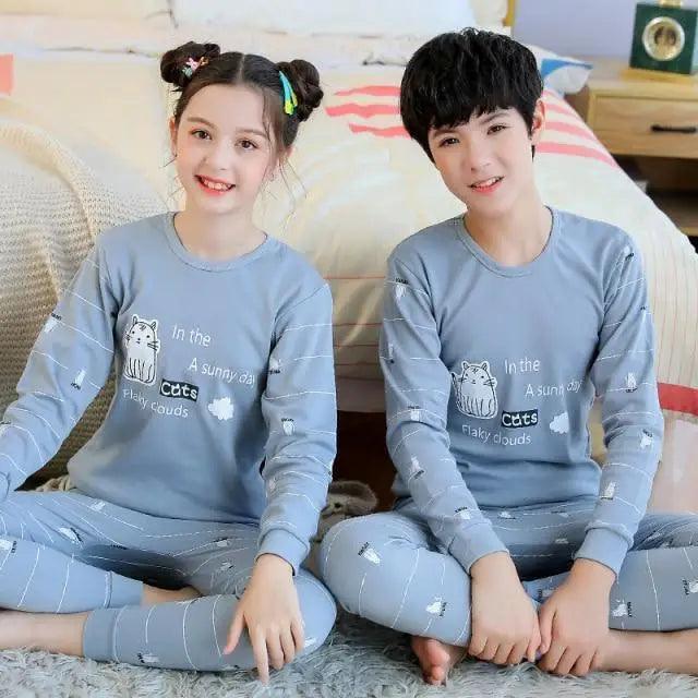 Pyjamas Coton Hiver Ensembles Enfants Vêtements de Maison Garçons Filles Pyjamas Nuit Adolescent Pyjamas Vêtements de Nuit Costume Confortable Fin Loisirs Détente Vêtements de Nuit pour Adultes Femmes Jogging Vêtements d'intérieur
