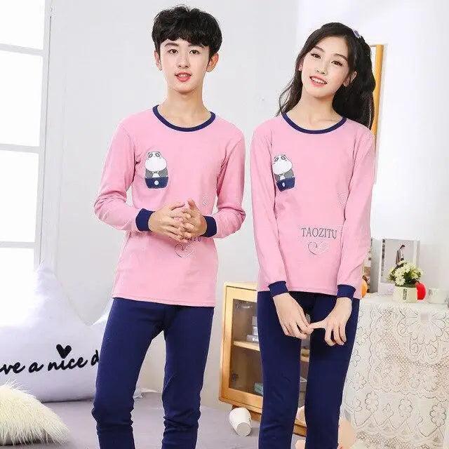 Pyjamas Coton Hiver Ensembles Enfants Vêtements de Maison Garçons Filles Pyjamas Nuit Adolescent Pyjamas Vêtements de Nuit Costume Confortable Fin Loisirs Détente Vêtements de Nuit pour Adultes Femmes Jogging Vêtements d'intérieur