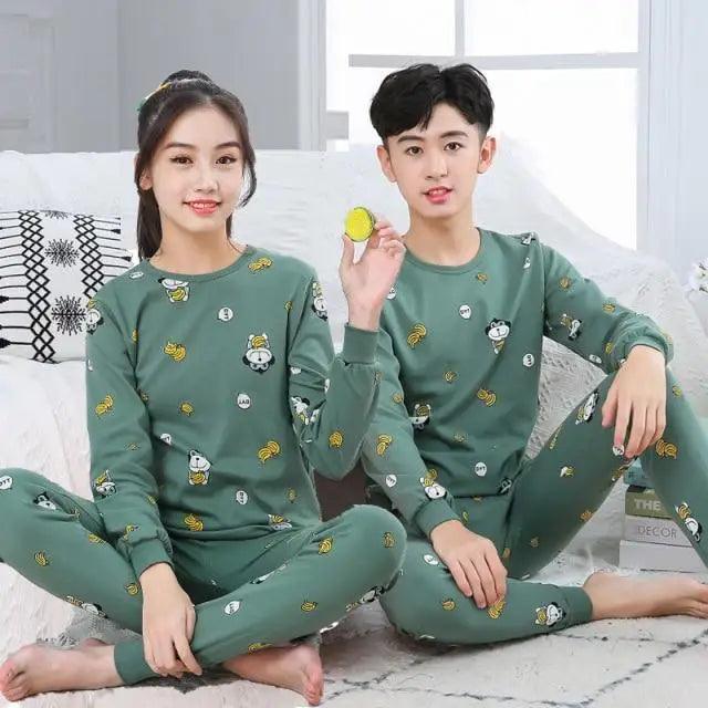 Pyjamas Coton Hiver Ensembles Enfants Vêtements de Maison Garçons Filles Pyjamas Nuit Adolescent Pyjamas Vêtements de Nuit Costume Confortable Fin Loisirs Détente Vêtements de Nuit pour Adultes Femmes Jogging Vêtements d'intérieur