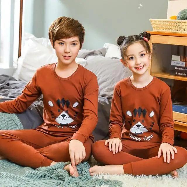 Pyjamas Coton Hiver Ensembles Enfants Vêtements de Maison Garçons Filles Pyjamas Nuit Adolescent Pyjamas Vêtements de Nuit Costume Confortable Fin Loisirs Détente Vêtements de Nuit pour Adultes Femmes Jogging Vêtements d'intérieur