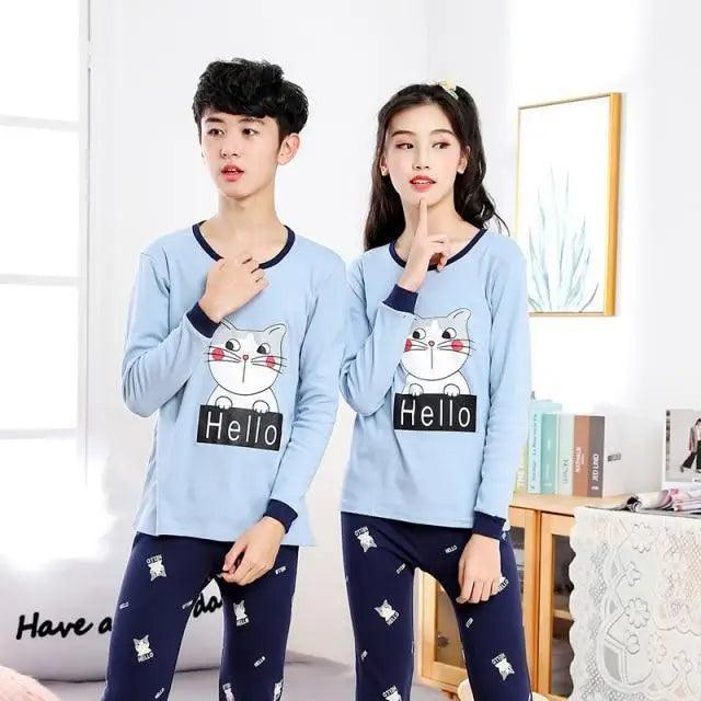 Pyjamas Coton Hiver Ensembles Enfants Vêtements de Maison Garçons Filles Pyjamas Nuit Adolescent Pyjamas Vêtements de Nuit Costume Confortable Fin Loisirs Détente Vêtements de Nuit pour Adultes Femmes Jogging Vêtements d'intérieur