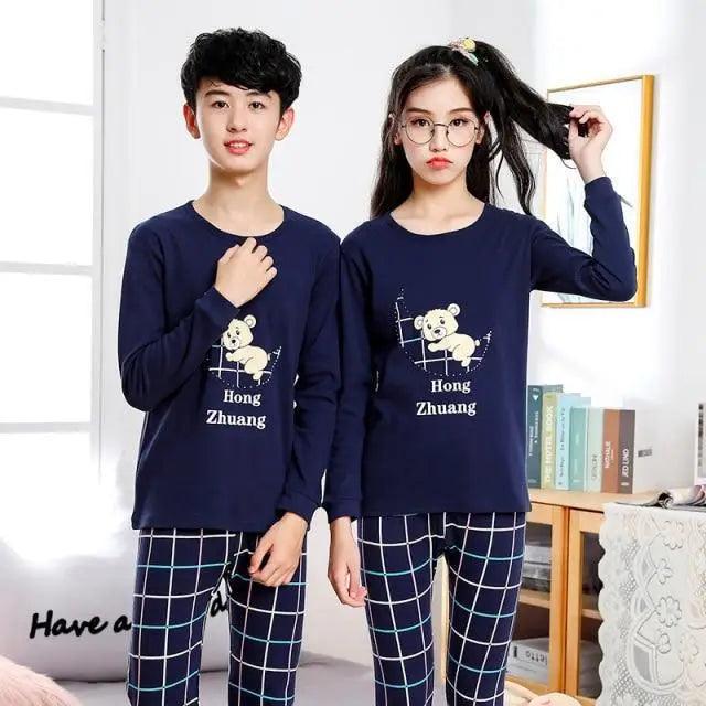 Pyjamas Coton Hiver Ensembles Enfants Vêtements de Maison Garçons Filles Pyjamas Nuit Adolescent Pyjamas Vêtements de Nuit Costume Confortable Fin Loisirs Détente Vêtements de Nuit pour Adultes Femmes Jogging Vêtements d'intérieur