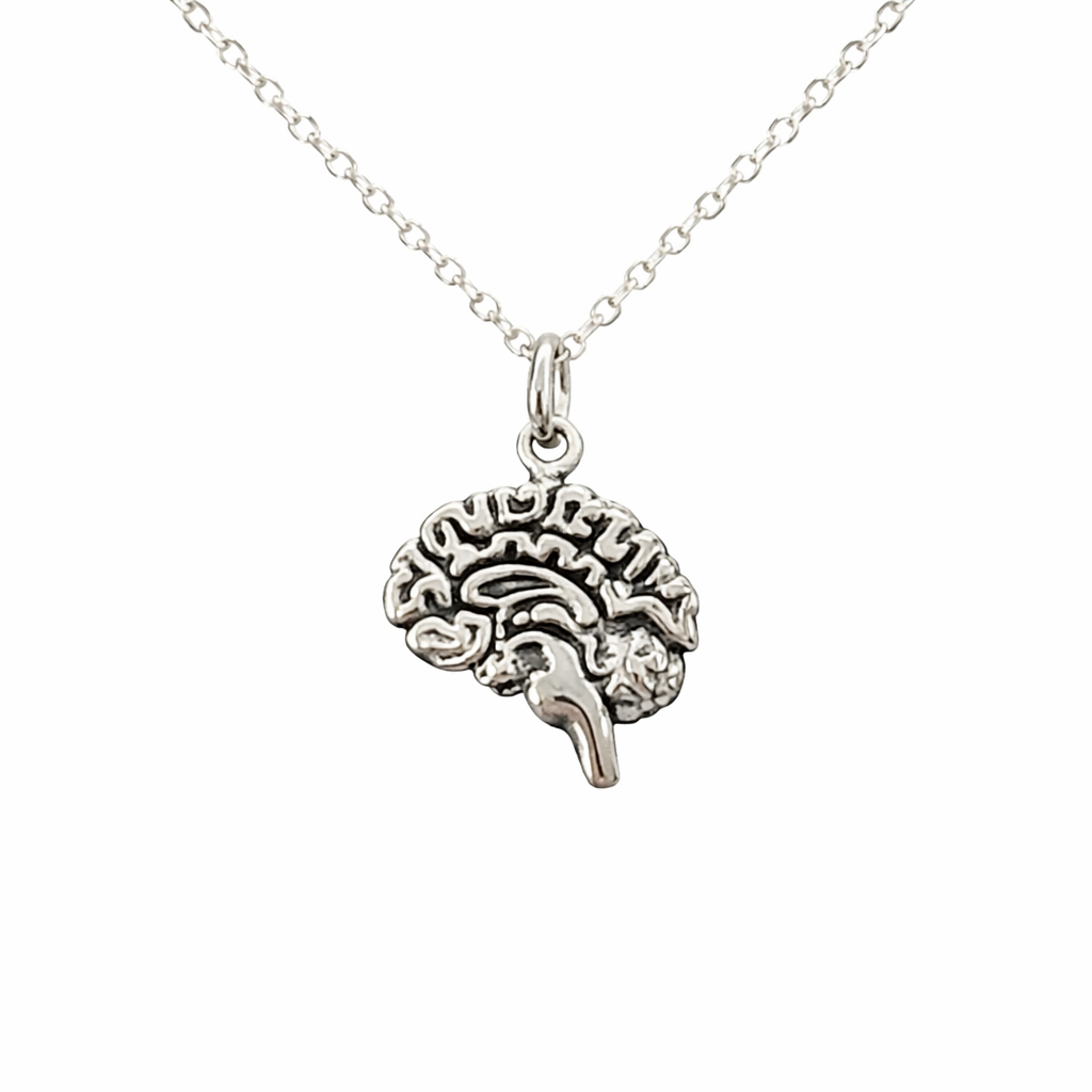 Collier en argent sterling avec pendentif anatomique en forme de cerveau – Breloque artisanale pour les professionnels de la santé et les étudiants