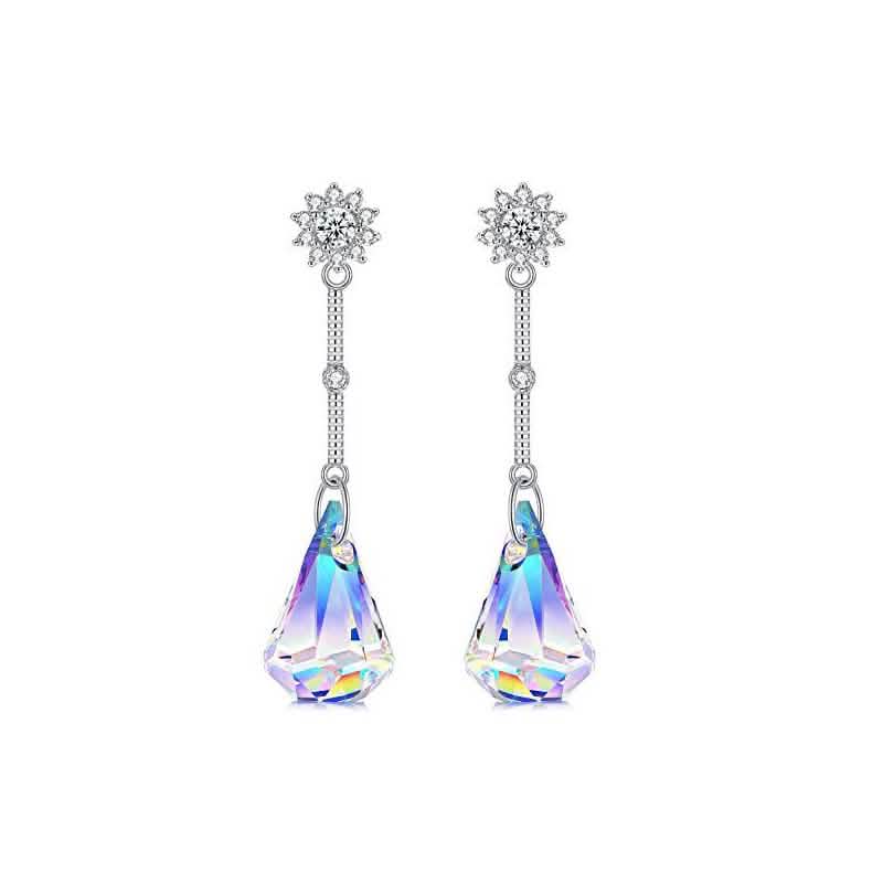 Boucles d'oreilles pendantes Goutte en cristal Aurora Borealis ornées d'éléments Swarovski