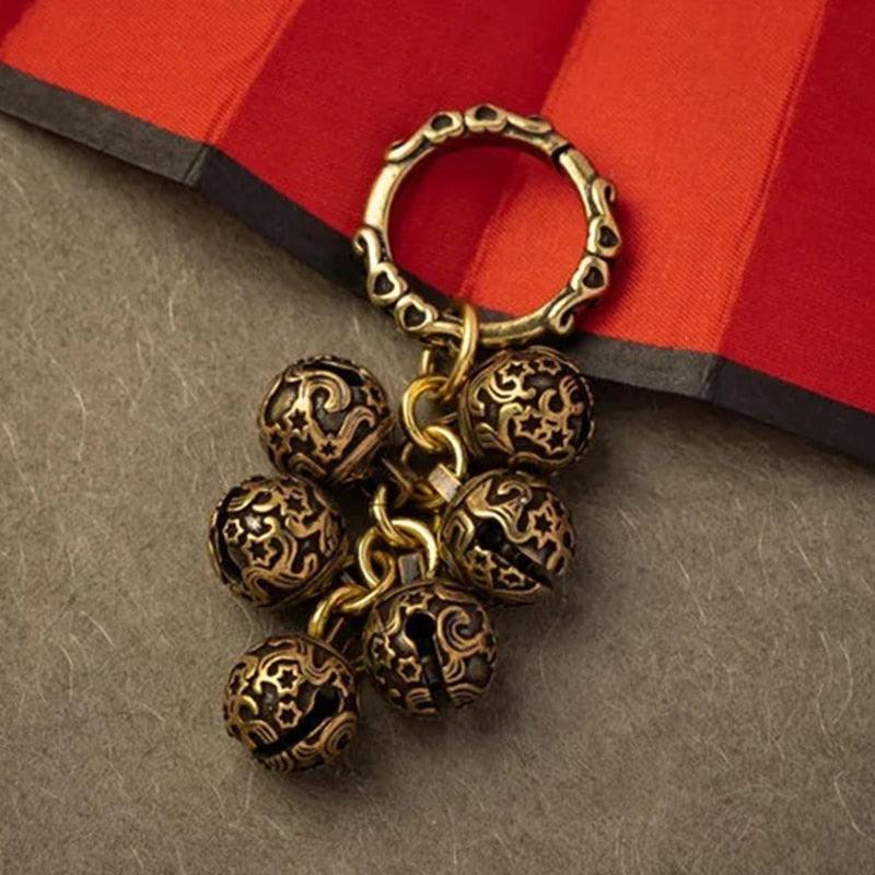 Carillon éolien en laiton moulé sous pression, cloche à bouton, cloche en bronze, cadeau de décoration d'intérieur, pendentif, carillon éolien en métal de lustre, marron