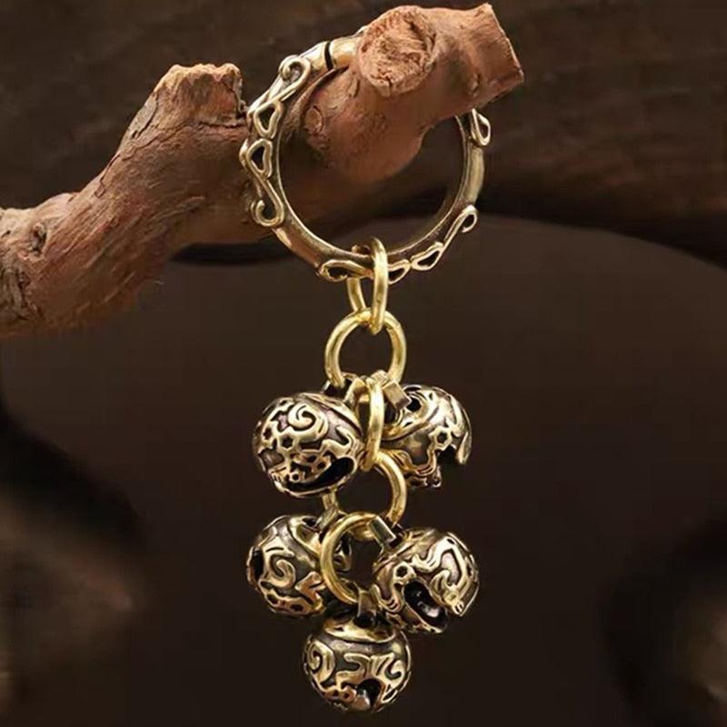 Carillon éolien en laiton moulé sous pression, cloche à bouton, cloche en bronze, cadeau de décoration d'intérieur, pendentif, carillon éolien en métal de lustre, marron