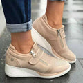 Baskets respirantes pour femme avec fermeture éclair, chaussures de sport compensées décontractées à lacets, mode, strass sur le dessus, doubles fermetures éclair, chaussures compensées, espadrilles de fitness et de marche en extérieur