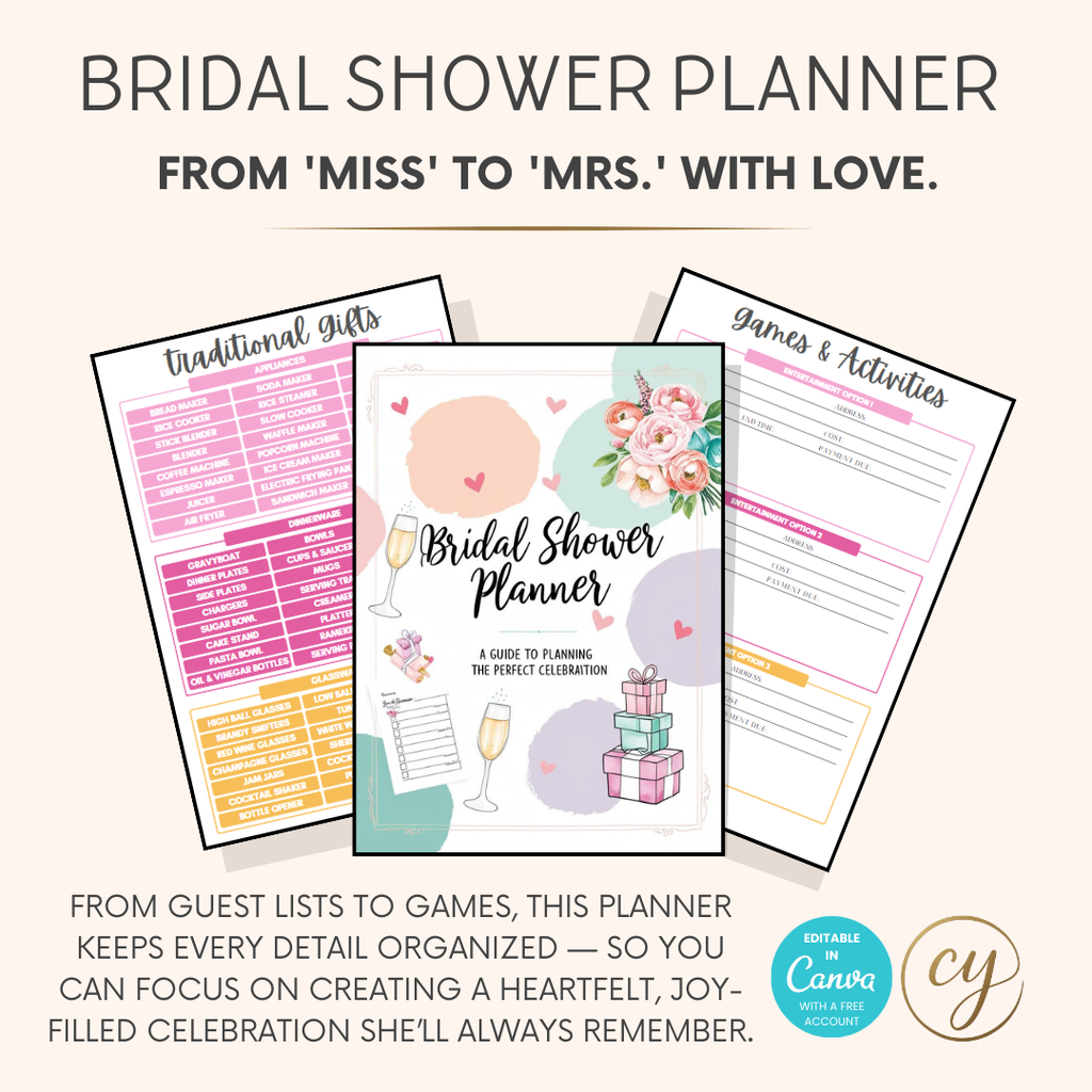 Bridal Shower Planner Printable - Editable Canva Template