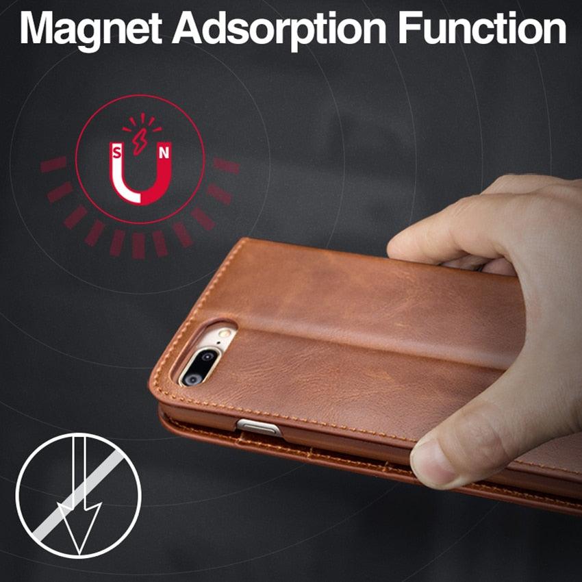 Étui portefeuille de luxe en cuir véritable marron pour iPhone, avec support et porte-cartes, pour iPhone 14 13