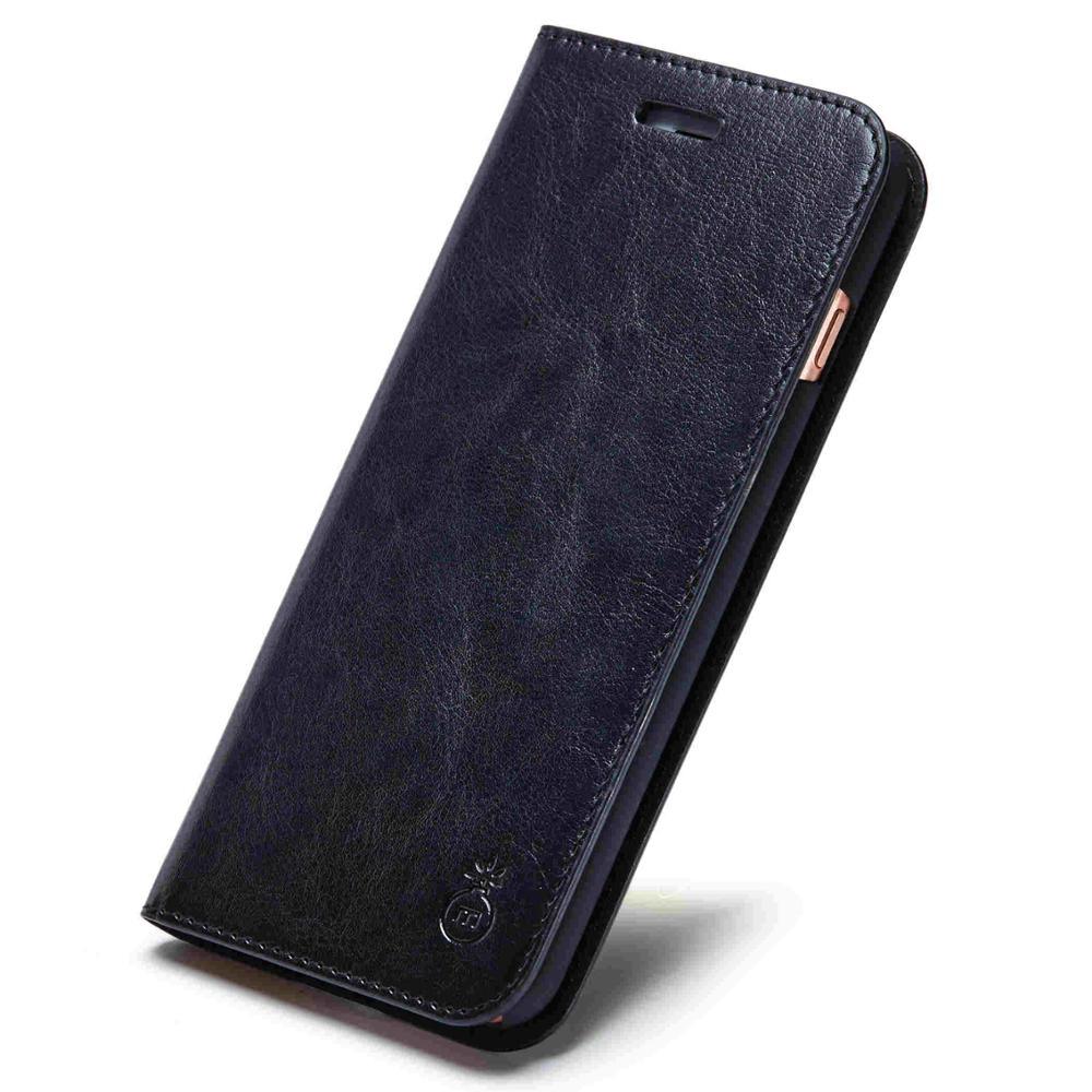 Étui portefeuille de luxe en cuir véritable marron pour iPhone, avec support et porte-cartes, pour iPhone 14 13