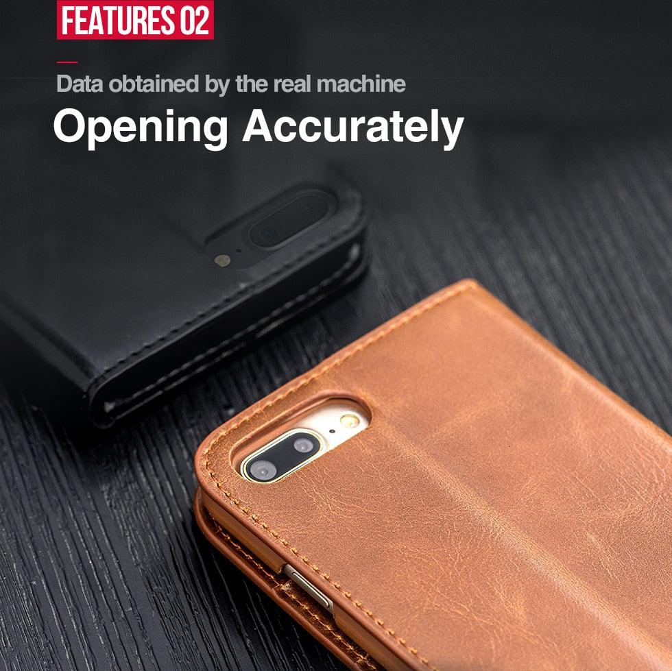 Étui portefeuille de luxe en cuir véritable marron pour iPhone, avec support et porte-cartes, pour iPhone 14 13