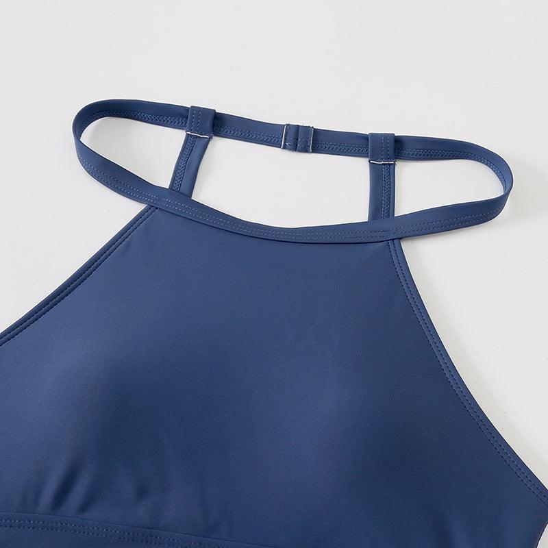 Ensemble bikini taille haute à imprimé feuilles marron 2 pièces, bikini d'été rembourré push-up taille haute, maillot de bain femme, maillot de bain deux pièces à col haut, maillot de bain de sport pour femme