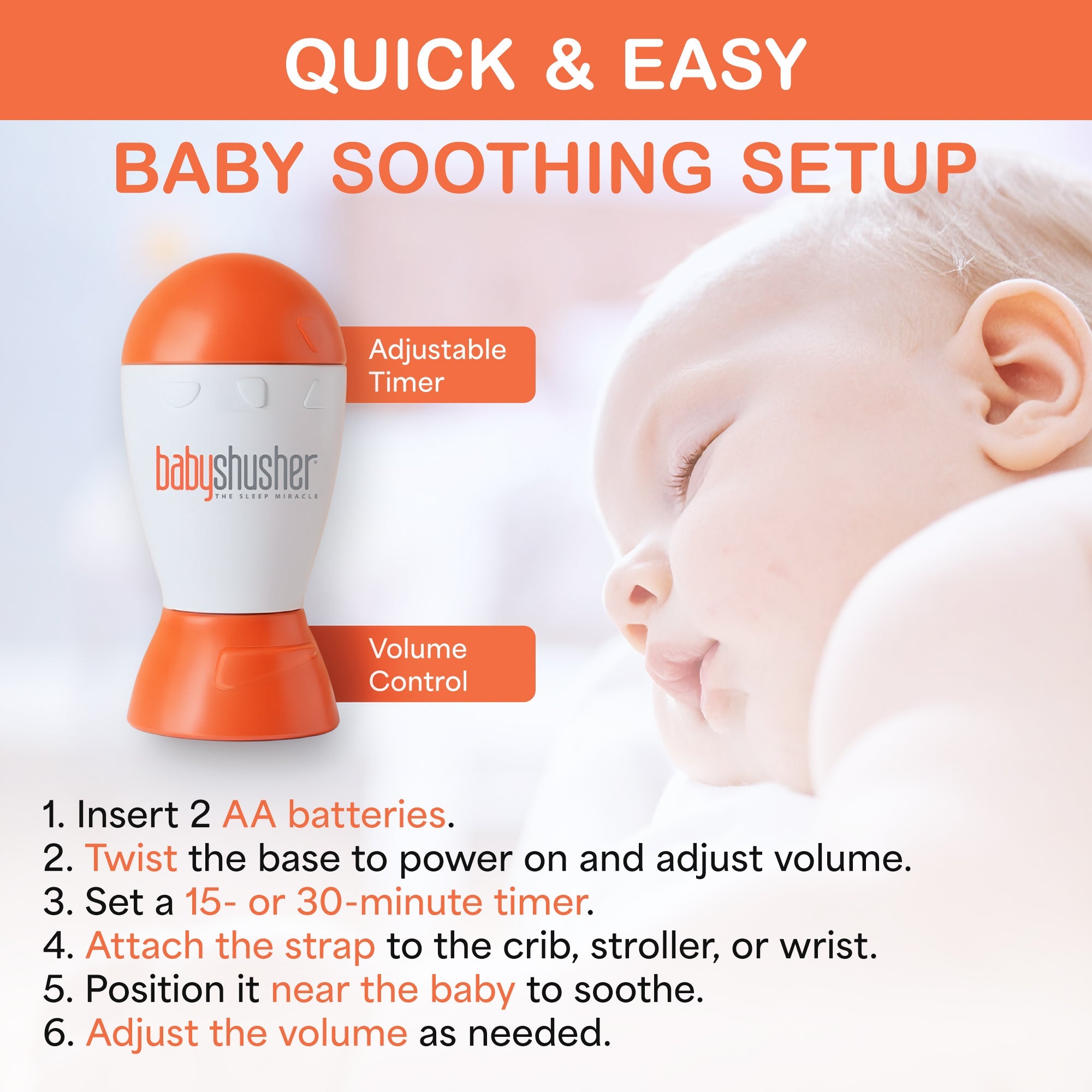 Machine sonore Baby Shusher – Véritable son « chhh » humain pour le sommeil et l'apaisement du nouveau-né