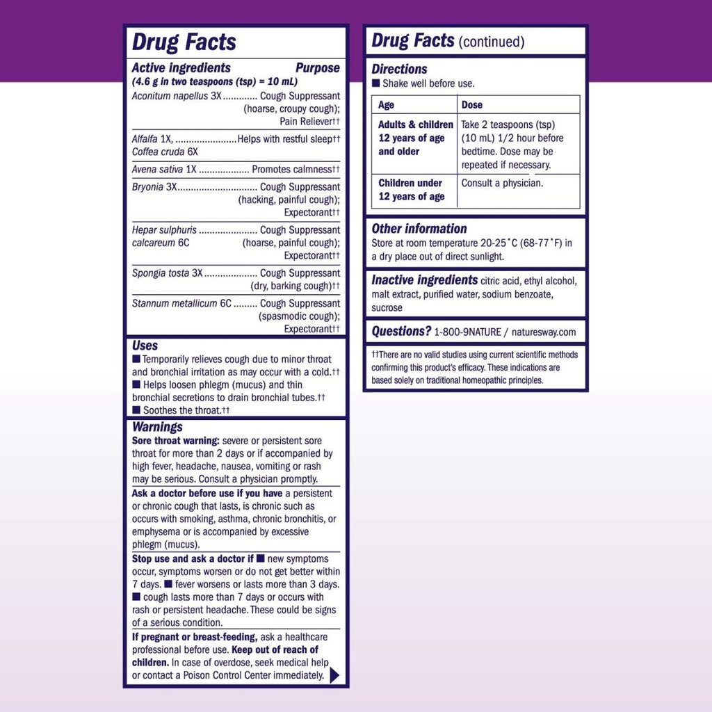 B&T Sirop Nocturne contre la Toux et les Bronches pour un Sommeil Réparateur Homéopathique, 237 ml (Nature's Way Brands)